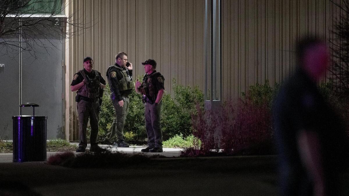 Clay County sheriff deputies work at the scene of a shooting outside of North Kansas City High School on Saturday, March 2, 2024, in North Kansas City.
