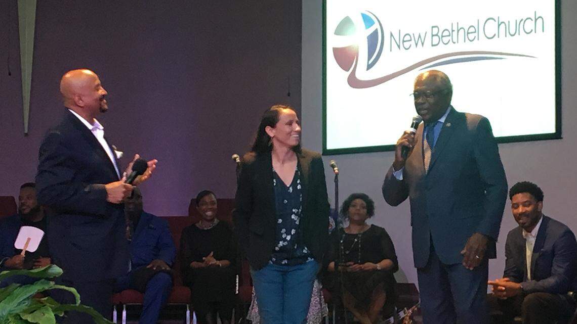 Sharice Davids (center), candidate for U.S. House from Kansas’ 3rd District