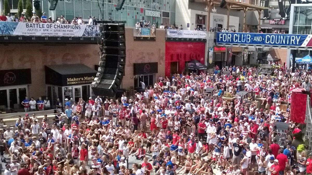 Hundreds turned out at Live KC's watch party in the Power & Light District for Sunday's U.S.-Portugal World Cup match. 