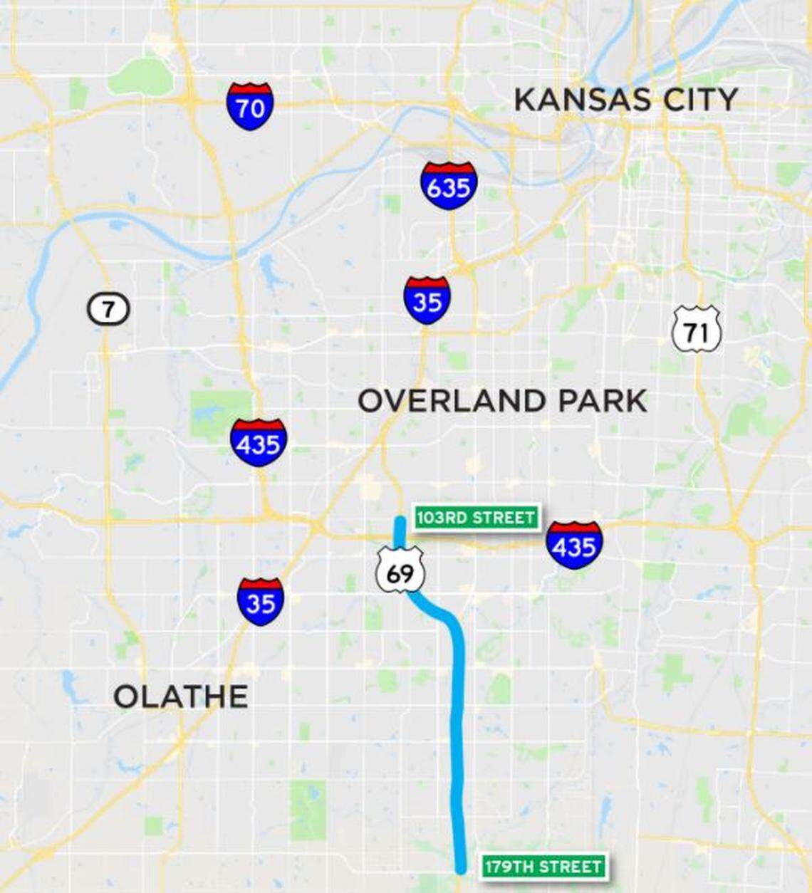 The Kansas Department of Transportation and city of Overland Park are looking to expand U.S. 69 into six lanes, between 103rd and 179th streets. That could mean adding toll lanes.