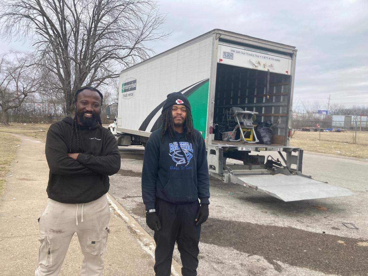 Seida Toko-McCarthy, owner of Your Local Moverz, with Jaylon Womack, moved the belongings of more than 70 families at the Cloverleaf Apartments over the weekend.