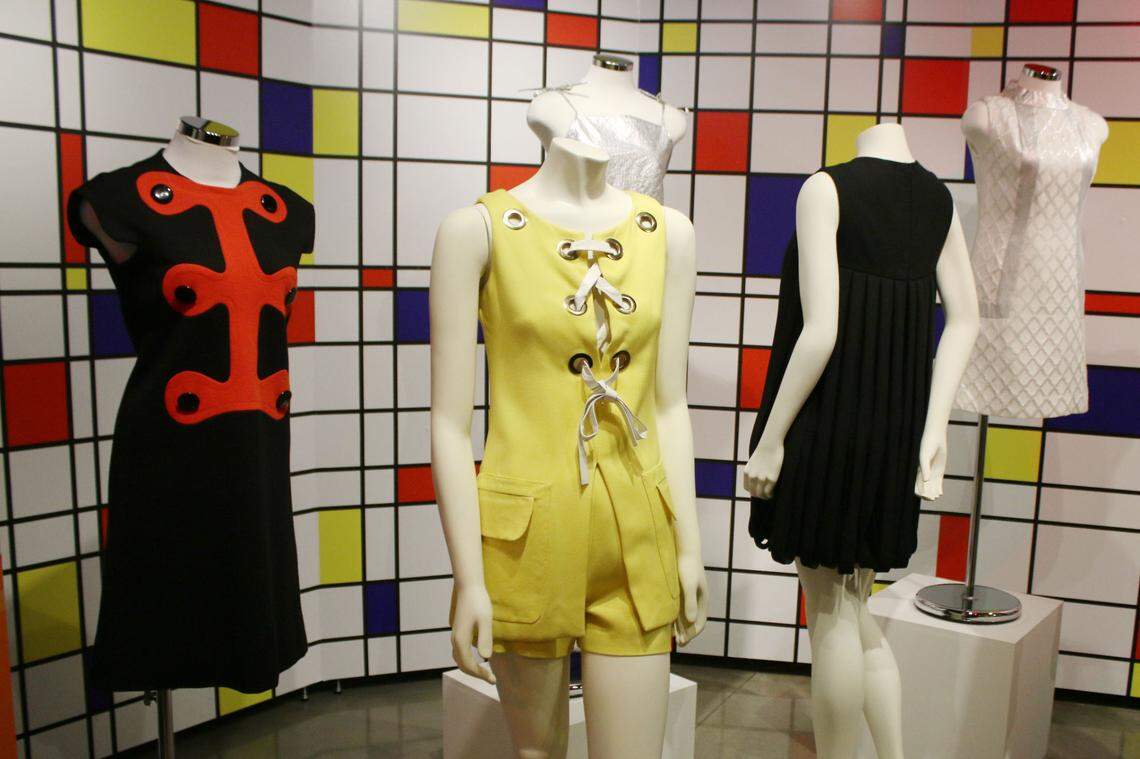 The modernist section of the Johnson County Museum’s 1960s fashion exhibit features several outfits from designer Pierre Cardin.