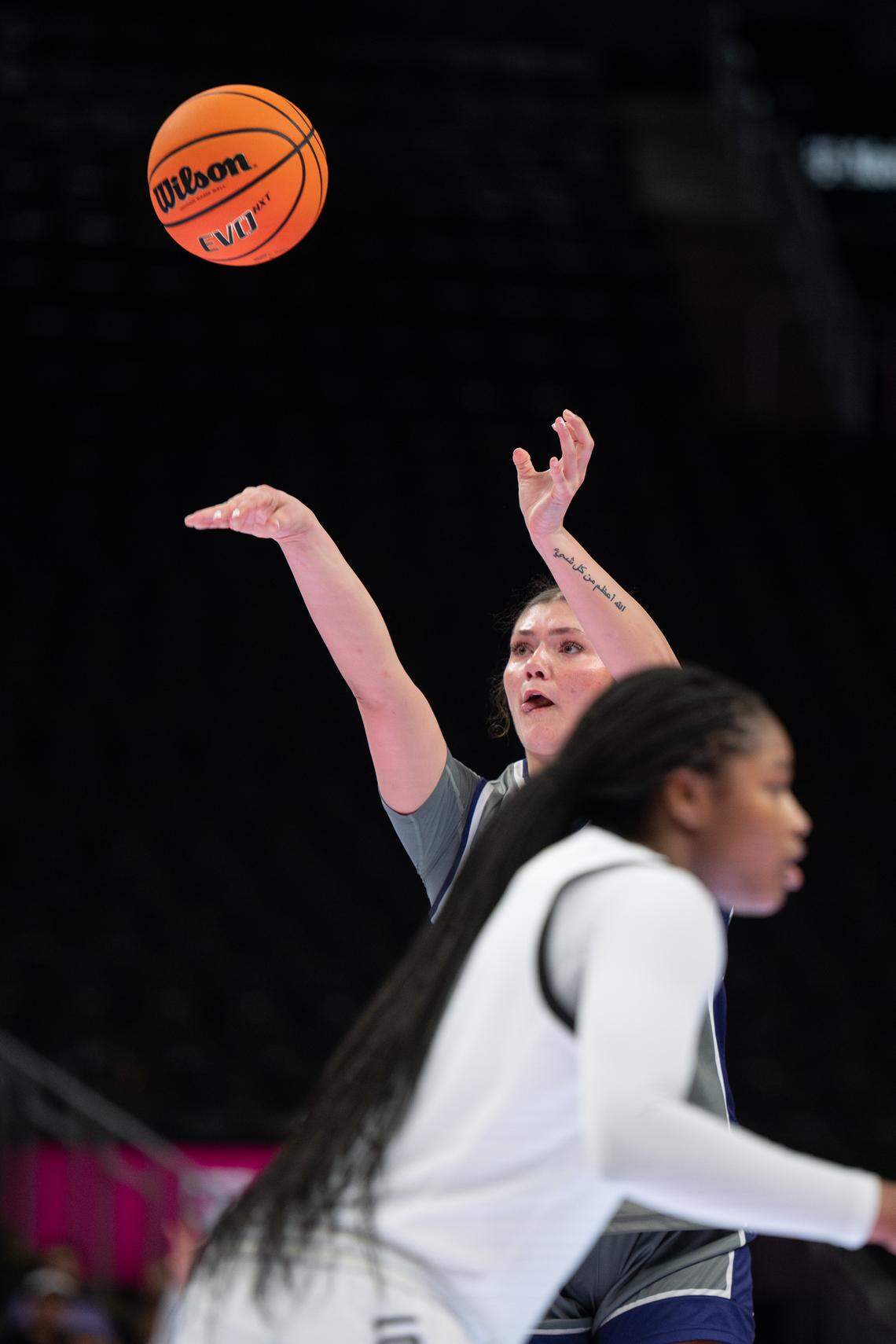 Kansas State Wildcats guard Jordan Speiser (23) makes a three-point basket against Oklahoma State during the third round of the Big 12 Women’s Basketball Tournamen.