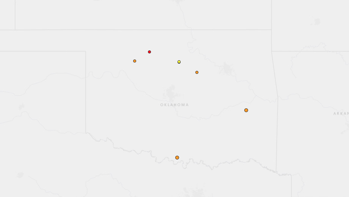 Seven earthquakes shook across Oklahoma in less than 24 hours, according to data from the United States Geological Survey.