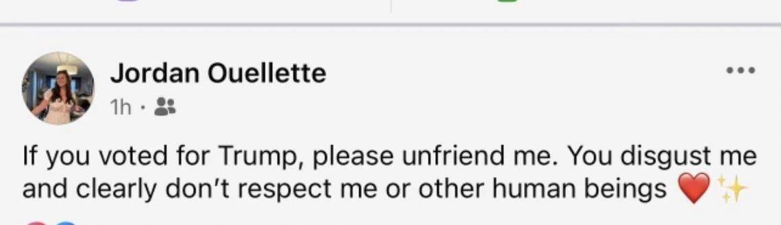 A deputy county prosecutor was fired after she made posts on social media saying Trump voters “disgust” her, Indiana officials said.