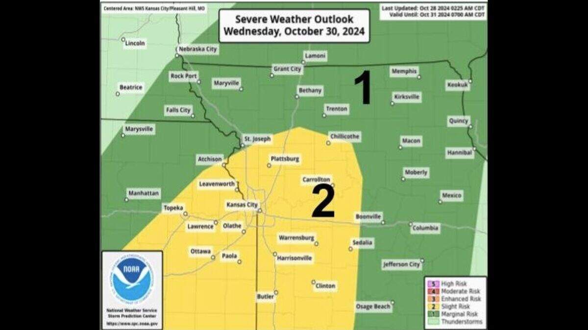 A stormy week awaits the Kansas City area. A cold front is expected to move through the area on Wednesday, bringing the chance for rain showers and thunderstorms, some of which may be strong or even severe, according to the National Weather Service. The Storm Prediction Center has placed the metro and the southwestern corner of the Kansas City forecast area at a slight risk of severe weather for Wednesday.