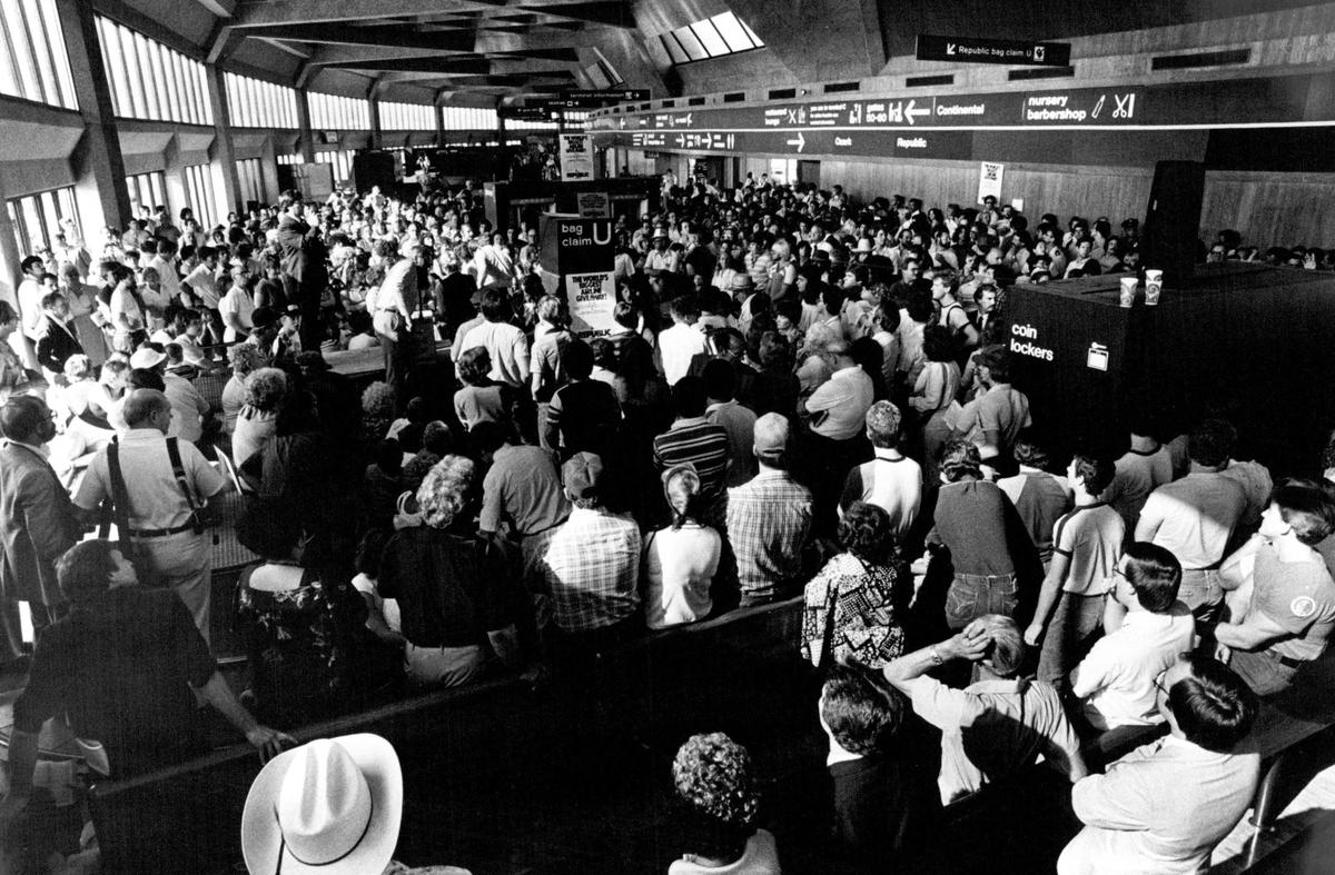The triple terminals at Kansas City International Airport were built to offer air travelers a short walk from the curb to the ticket counter and then the gate. The narrow design of the terminals made it easy to get to the gate but when travel demand was high or there were widespread delays, the limited space filled quickly.