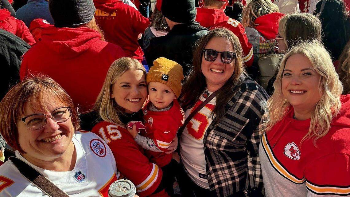 Jessica Dean (far right), a nurse from Wichita, helped a man who had been shot at the Chiefs victory rally last week. She later learned that he was Lyndell Mays, who was charged Tuesday with second-degree murder for his alleged involvement in the shooting.