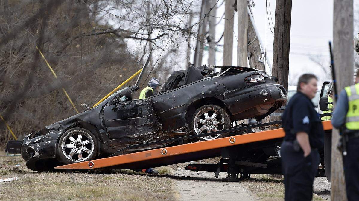 A man being sought by police for questioning in a homicide died when his car crashed on Cleveland Avenue near 47th Terrace during a police pursuit in February 2020, according to Kansas City police.