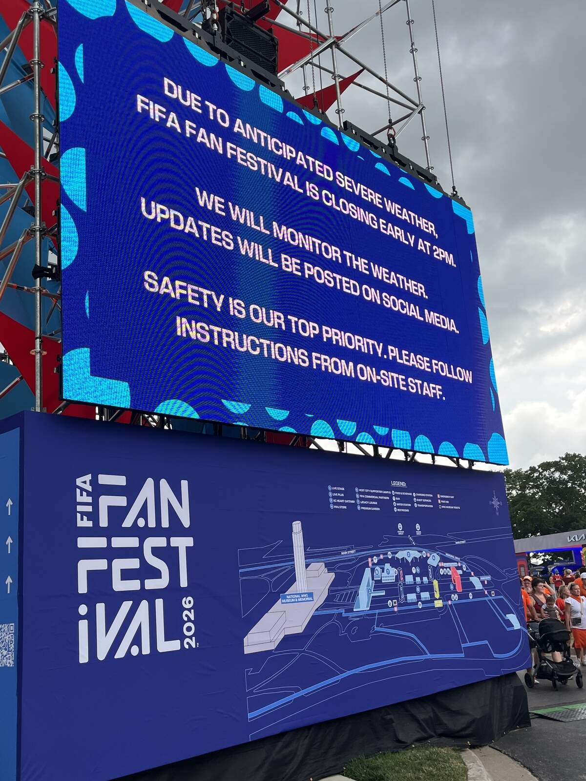 This message instructed those inside the FIFA Fan Fest Thursday, June 25, stating it’s closing at 2 p.m. Incoming weather prompted the decision to close early.