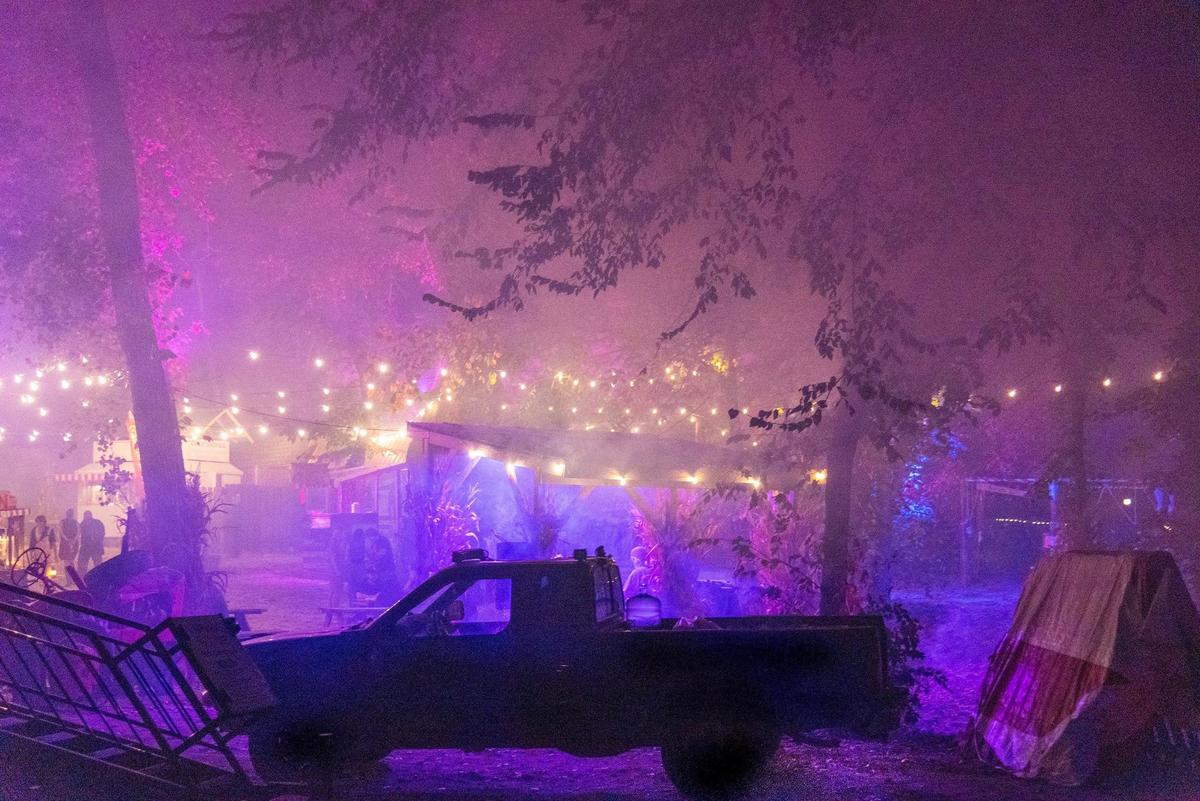 Smoke machines and multi-colored lighting created a purple haze at Exiled KC-Crooked Rose Woods.