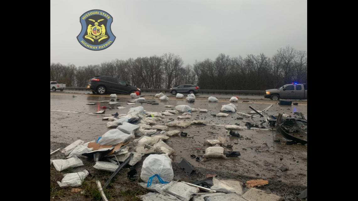 Around 500 pounds of marijuana fell onto a Missouri highway after a 3-vehicle accident, according to state police.
