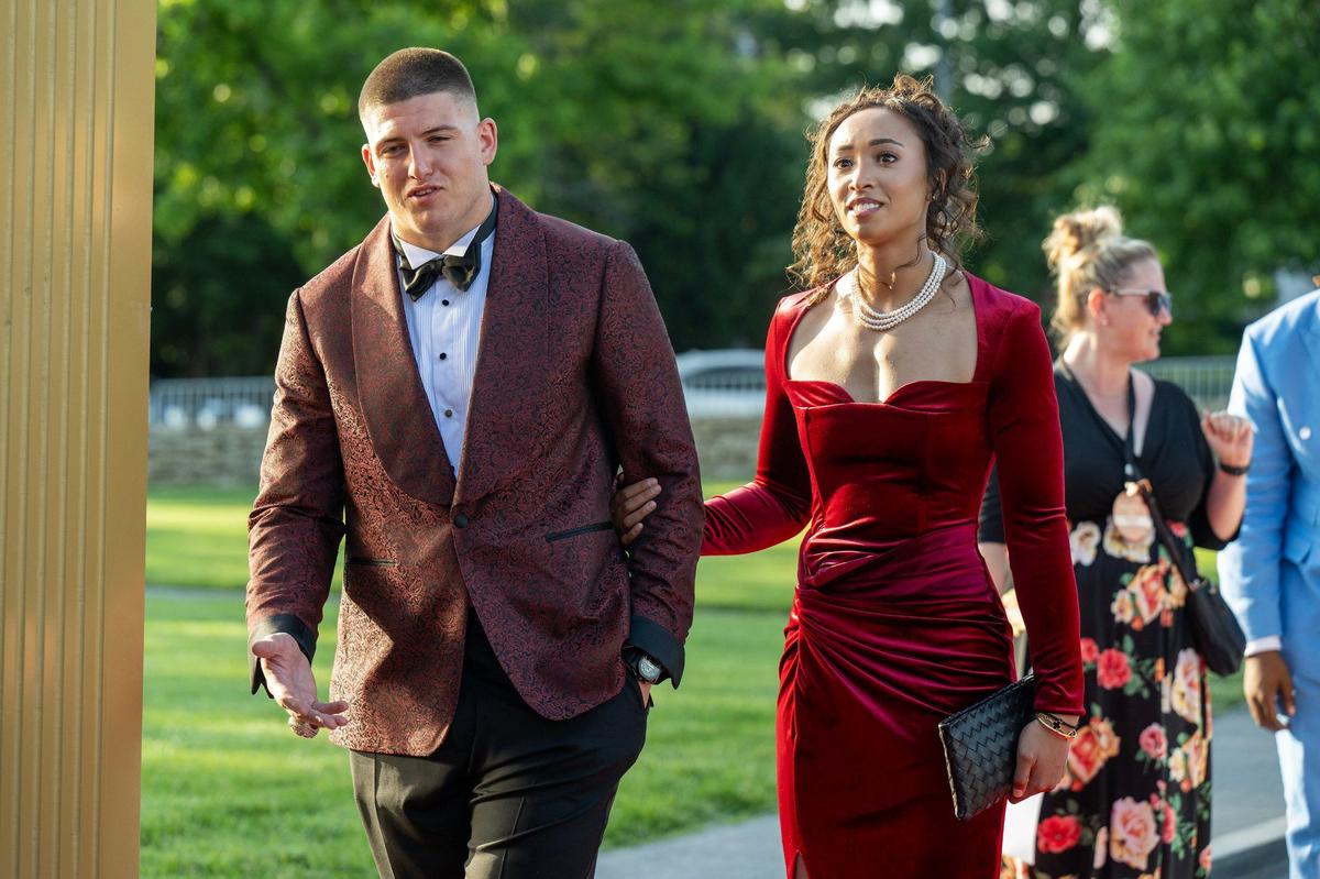 Chiefs George Karlaftis walked the red carpet before the Super Bowl LVIII championship ring presentation event.