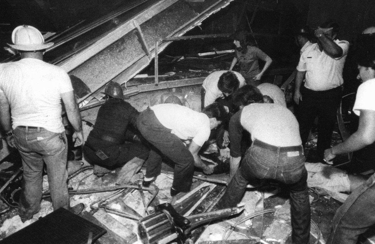 Rescuers spent all night removing wreckage to save victims at the Hyatt. Nevertheless, 114 died.