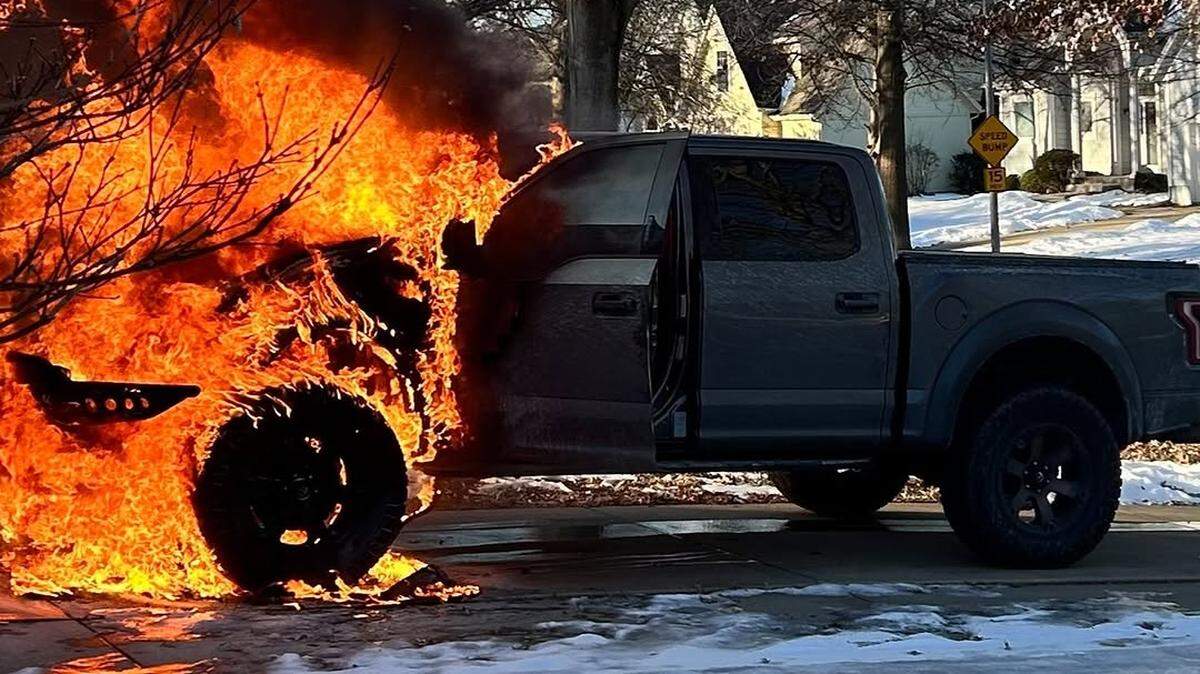 Jason Kander’s Ford F-150 burst into flames Thursday morning outside his Kansas City house.