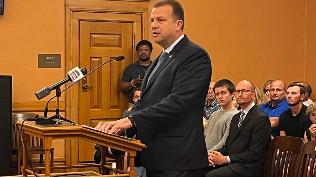 Erik Smith addresses lawmakers during his confirmation hearing to become superintendent of the Kansas Highway Patrol.