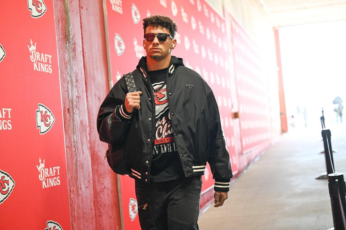 Kansas City Chiefs quarterback Patrick Mahomes arrives before the Chiefs’ game with the Las Vegas Raiders on Friday, Nov. 29, 2024, at GEHA Field at Arrowhead Stadium.