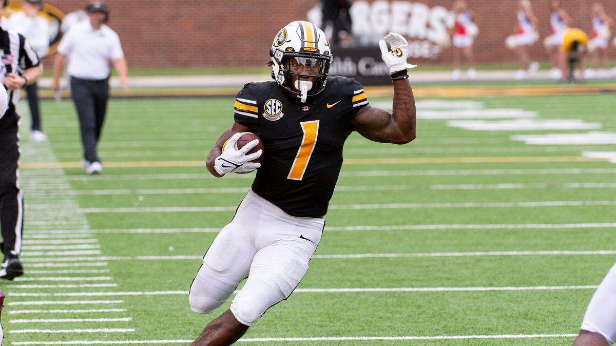 Missouri running back Tyler Badie runs the ball during the first half of an NCAA college football game against Central Michigan Saturday, Sept. 4, 2021, in Columbia, Mo. (AP Photo/L.G. Patterson)