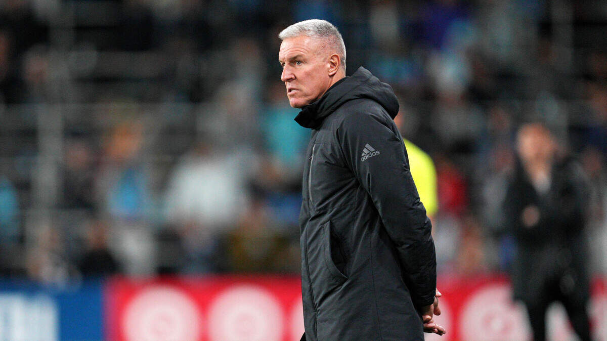 Sporting Kansas City head coach Peter Vermes looks on during the second half of the game against Minnesota United at Allianz Field on April 27, 2024.