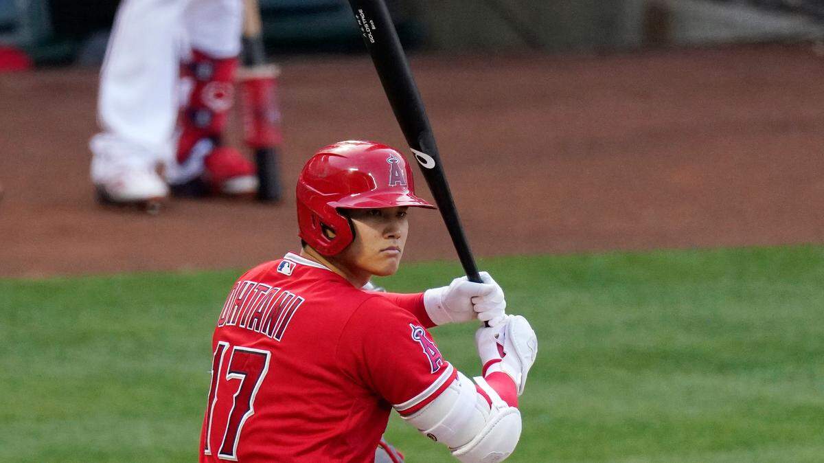Los Angeles Angels’ Shohei Ohtani takes a practice swing during his at-bat in the first inning of a baseball game against the Texas Rangers Tuesday, May 25, 2021, in Anaheim, Calif. (AP Photo/Mark J. Terrill)