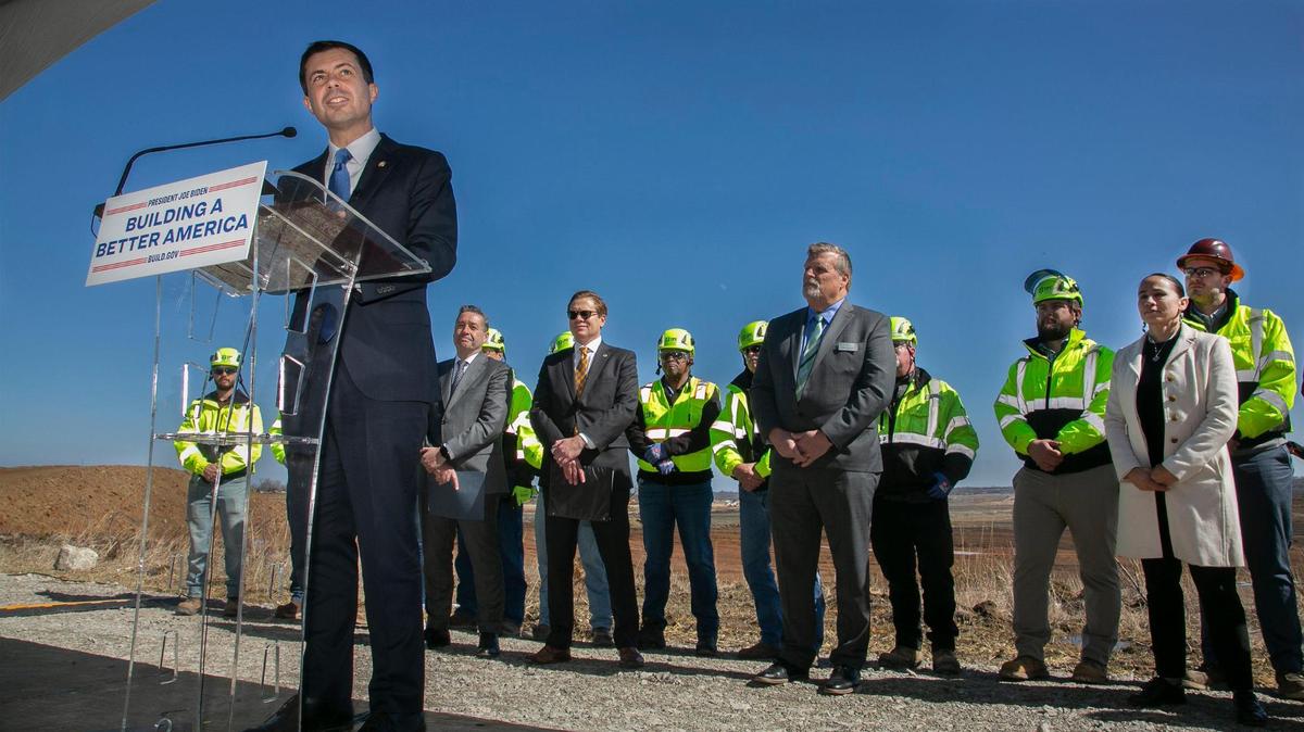 Transportation Secretary, Pete Buttigieg visited the Panasonic site in De Soto, Kansas and held a press conference Monday, Feb. 27, 2023.