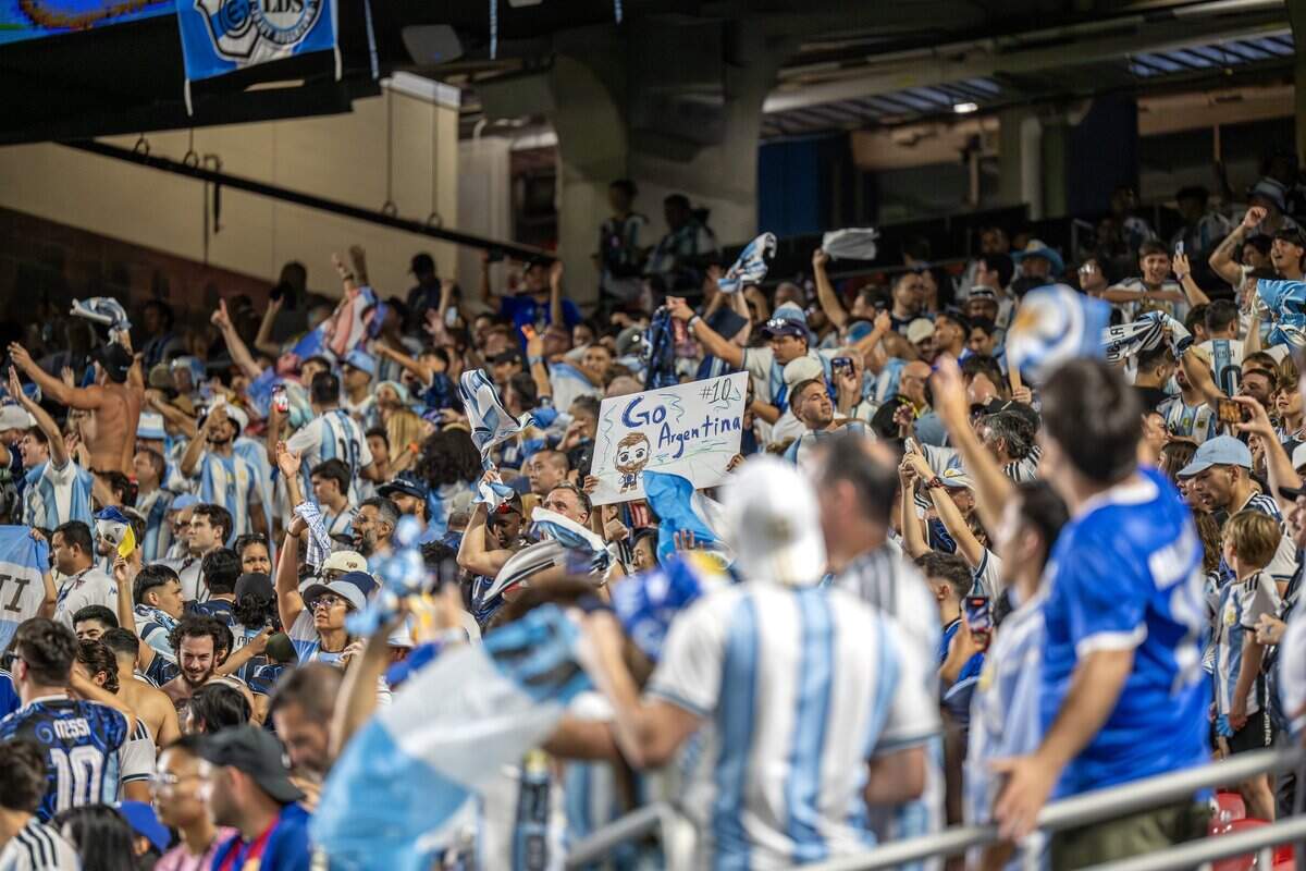 Fans cheer after Argentina's 3-0 victory over Algeria in a FIFA World Cup group-stage soccer match at Kansas City (Arrowhead) Stadium on Tuesday, June 16, 2026, in Kansas City.