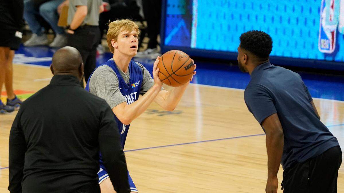 Gradey Dick of Kansas participates in the 2023 NBA Draft Combine at Wintrust Arena in Chicago on May 15, 2023.