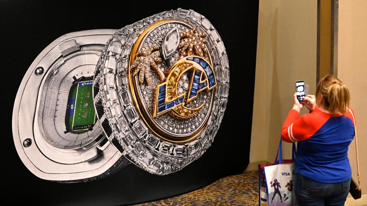At Super Bowl festivities last month, a visitor photographed an oversized image of the Super Bowl ring designed by last year’s winners, the Los Angeles Rams.