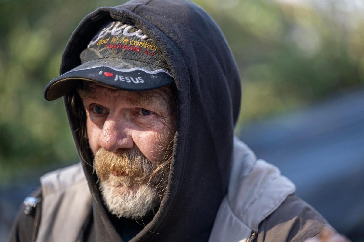 Bill, 67, spoke about living in a camp along the railroad tracks north of Columbus Park in Kansas City.