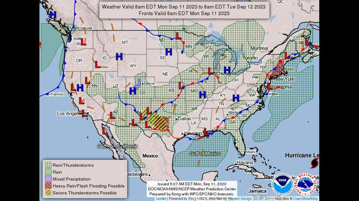Scattered rain, maybe an isolated thunderstorm, will be possible Monday as a cold front moves through Kansas City ushering in autumn-like temperatures, according to the National Weather Service.