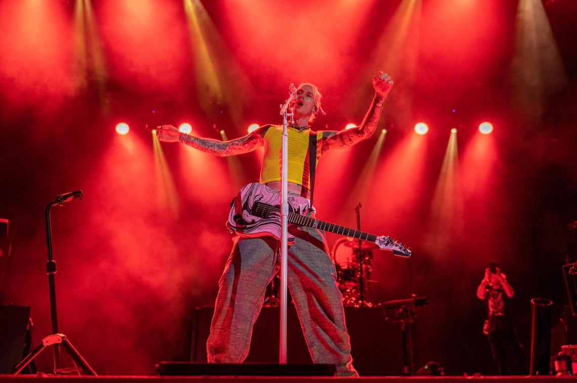 Machine Gun Kelly performs at Kelce Jam at the Azura Amphitheatre on Friday, April 28, 2023, in Bonner Springs.