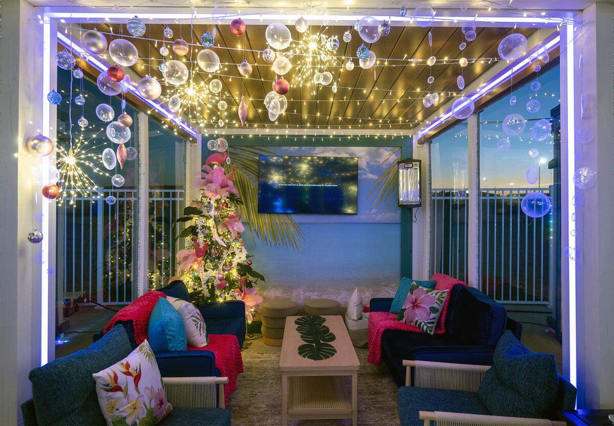 The Margaritaville Hotel Kansas City has launched the Frosted Cabanas, a unique holiday pop-up event that opens on Wednesday, November 19, 2025. The Frost Flamingo cabana is seen on Monday, November 17, 2025, in Kansas City, Kansas. Guests can reserve the private, heated cabanas, each decorated in a unique holiday theme, with space for up to ten guests on the hotel's website.