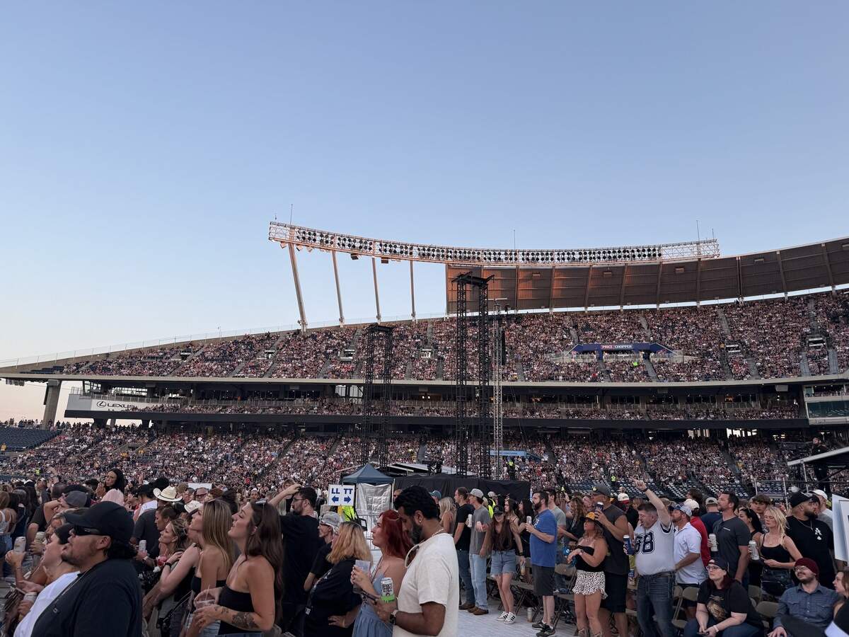 Fans pack out Kauffman Stadium for Post Malone’s concert Wednesday, July 15, 2026, in Kansas City, Missouri.