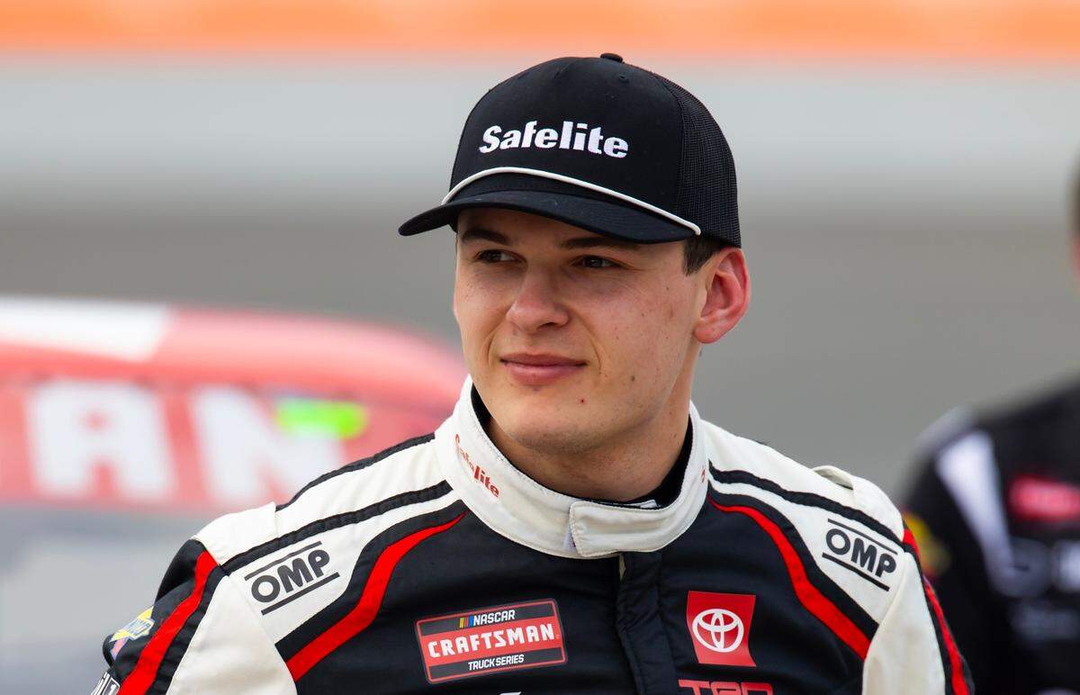 NASCAR Truck Series driver Corey Heim took the checkered flag in Saturday night’s race at Kansas Speedway.