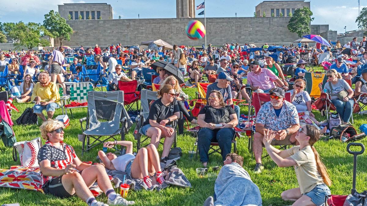 A large crowd gathered on the north lawn of the National WWI Museum and Memorial for the annual Celebration at the Station on Sunday, featuring the Kansas City Symphony.