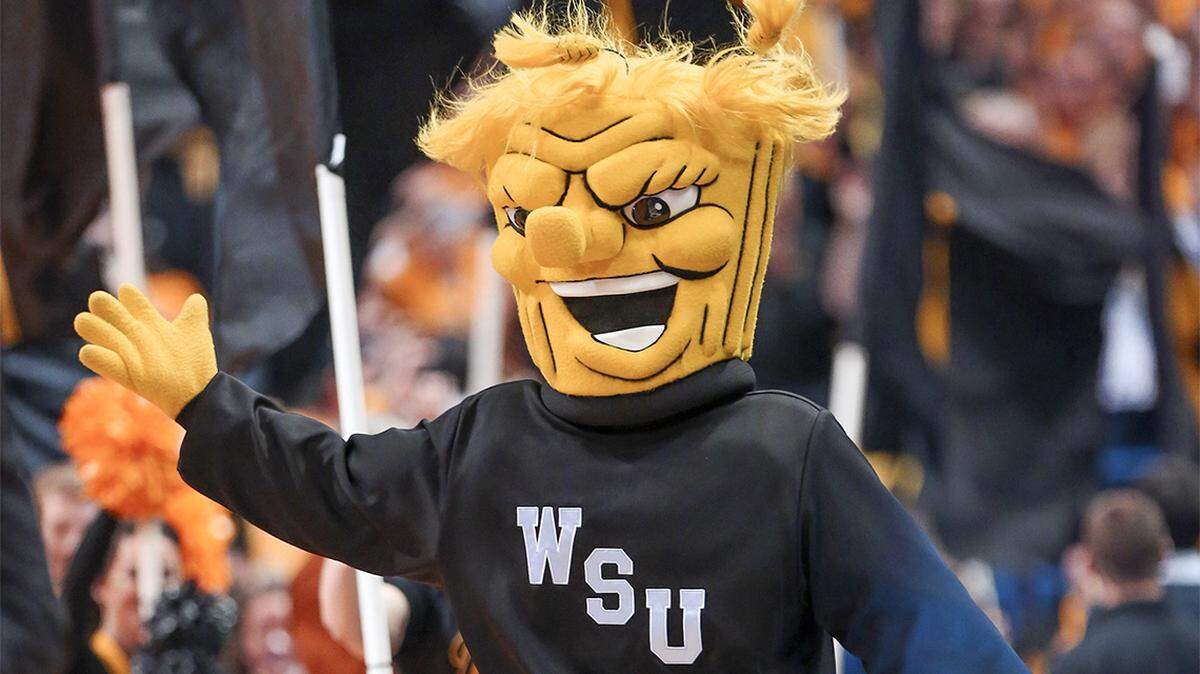 Wichita State’s mascot WuShock wears his school’s colors proudly.