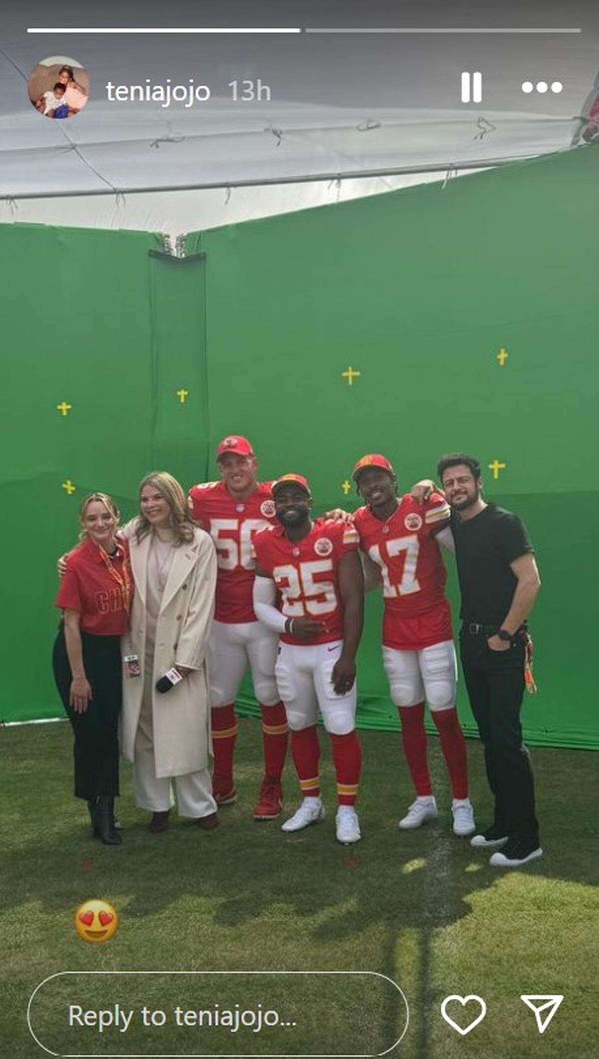 Chiefs players on the set of the Hallmark Christmas movie.