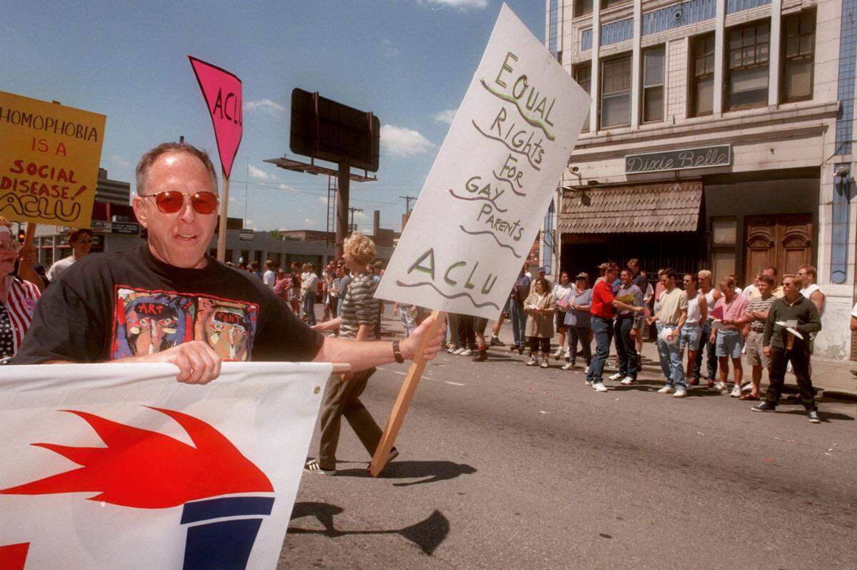 Jay Barrish, president of the American Civil Liberties Union of Kansas and Western Missouri, participated in the 1998 Gay and Lesbian Pride Parade and Celebration. The celebrations take place across the nation in June.
