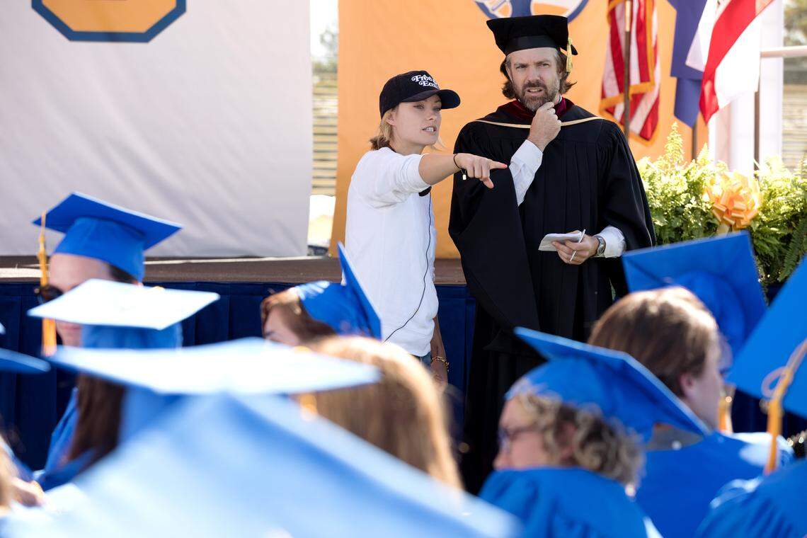 Olivia Wilde cast her fiance, Jason Sudeikis, as the high school principal in “Booksmart.”