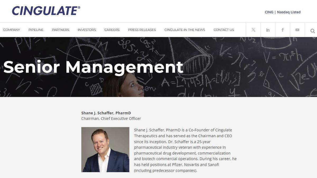Shane Schaffer, the CEO of Cingulate, was charged with aggravated domestic battery in Johnson County District Court earlier this month. Schaffer was placed on leave, and his photo and bio have been removed from the company’s website.