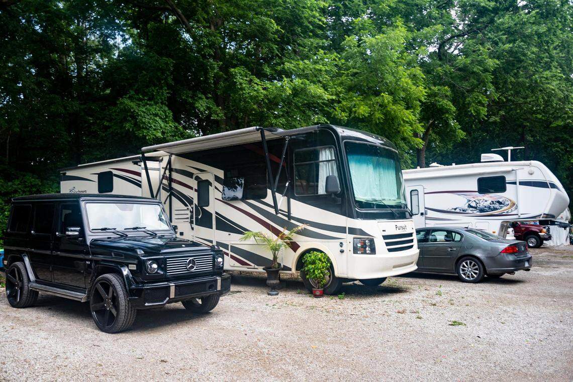 RVs line the lot at Walnut Grove RV Park on June 25, 2022, in Merriam, KS.