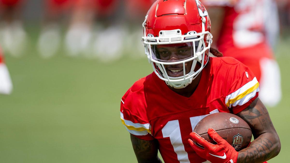 Kansas City Chiefs wide receiver Richie James runs a drill during a practice on Thursday, June 1, 2023, in Kansas City.