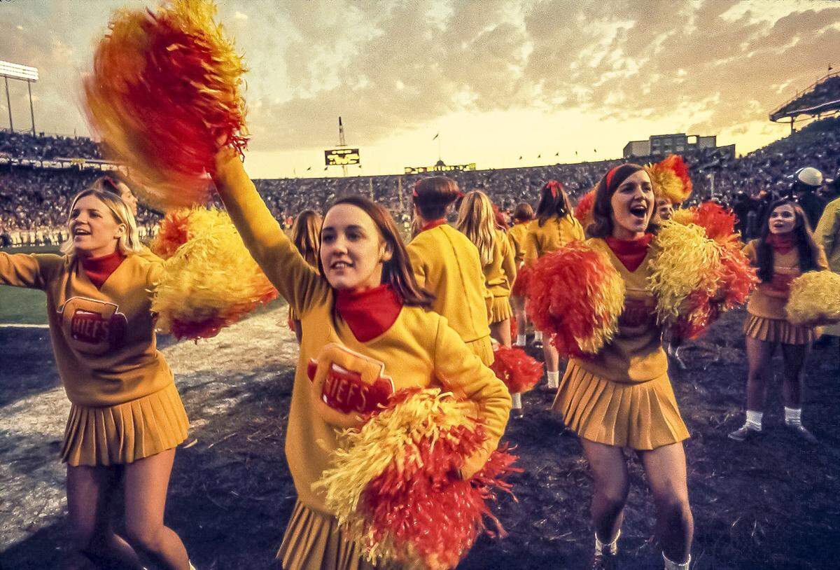 Kansas City Chiefs’ cheerleaders cheered as the team faced the Minnesota Vikings in Super Bowl IV in 1970 at Tulane Stadium in New Orleans.
