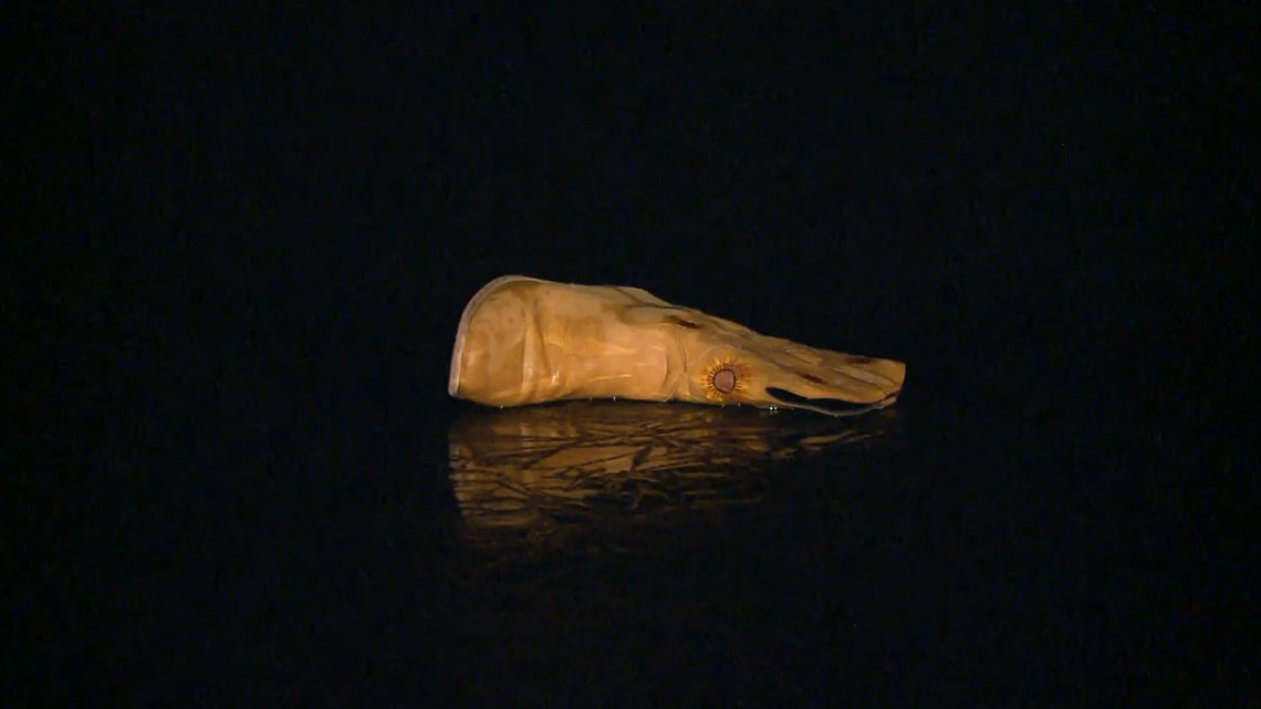 This boot was left on an icy pond after two children fell through in Cedar Hill, Missouri, KMOV reported. The fire chief says a man rescued both kids.