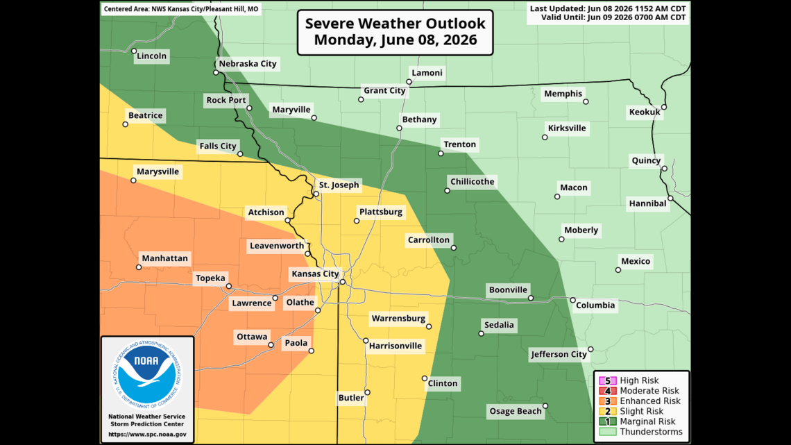 Severe weather threat rises for KC. Damaging winds, flooding downpours possible