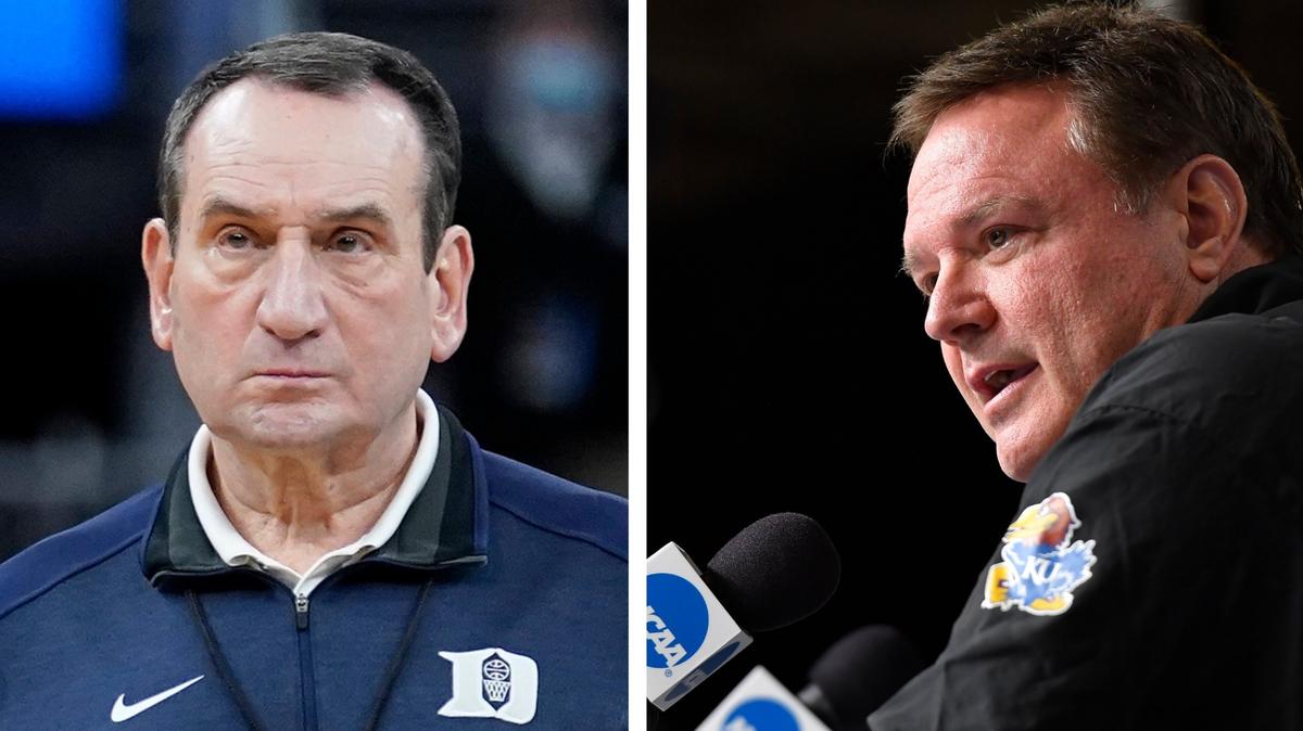 Duke coaching legend Mike Krzyzewski, left, contacted fellow Naismith Memorial Basketball Hall of Famer Bill Self to offer a heartfelt message after the death of the latter’s father.