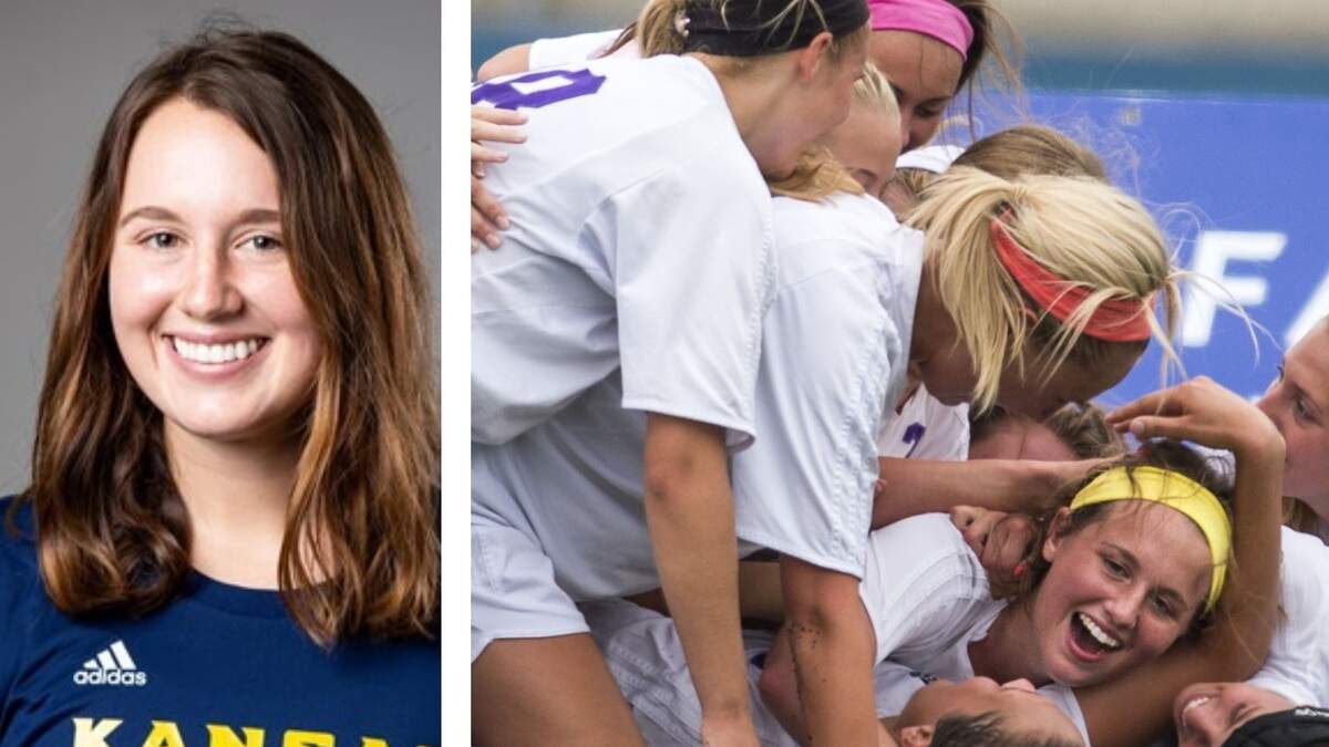 It’s been a wild ride to Kansas City NWSL and women’s pro soccer for Allie Hess, during her days on staff with the KC Roos (lefthand photo) and back in high school at Kearney (that’s her on the bottom of a happy dogpile).