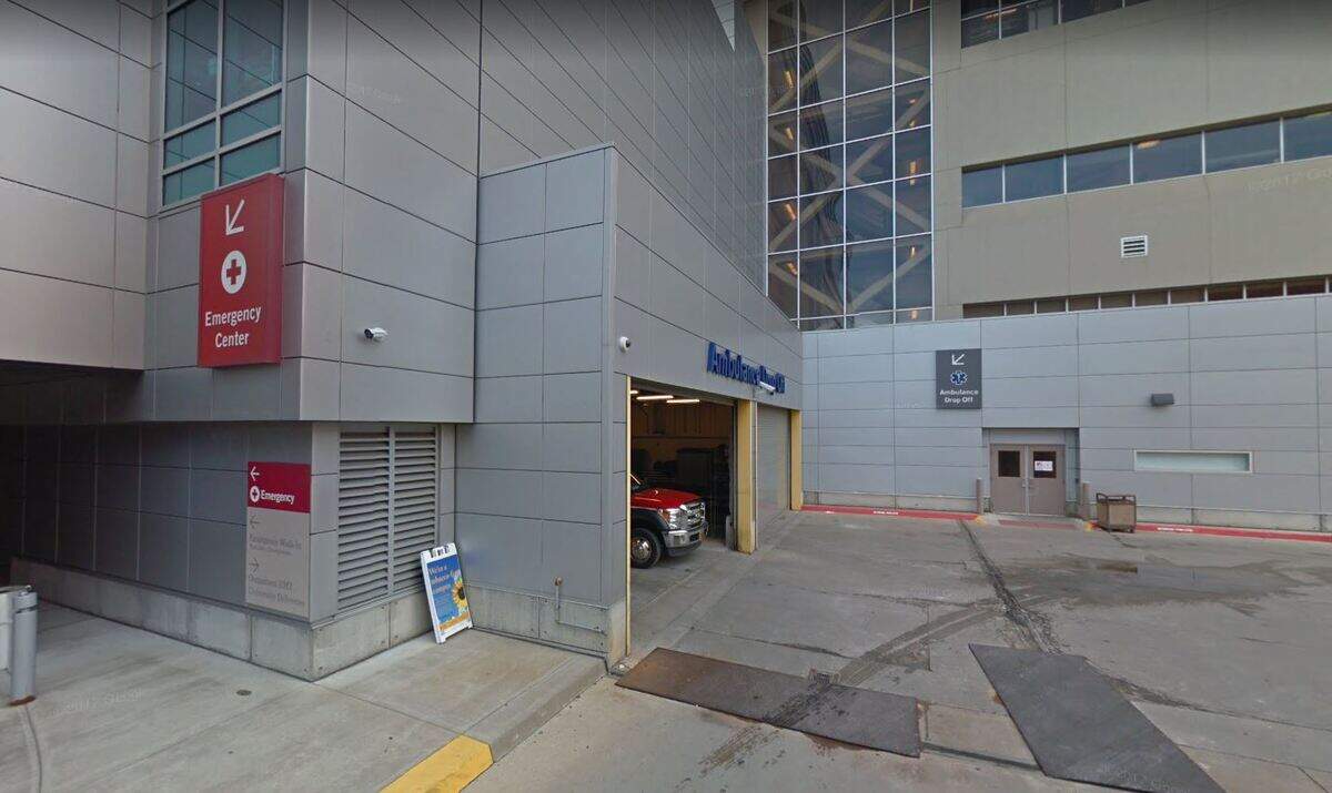 Entrance to the University of Kansas Hospital Emergency Center, 3901 Rainbow.