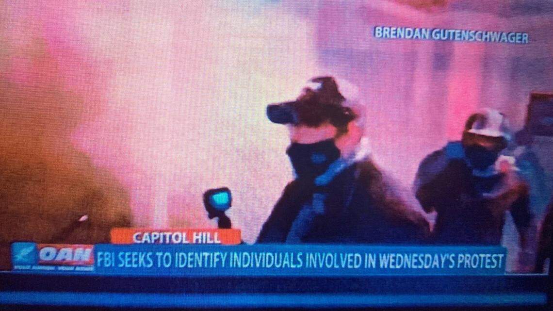 This photo from an FBI affidavit shows Lloyd Casimiro Cruz Jr., of Polo, Missouri, on U.S. Capitol surveillance inside the building. Cruz took a screenshot of the footage when he saw it on One America News Network.