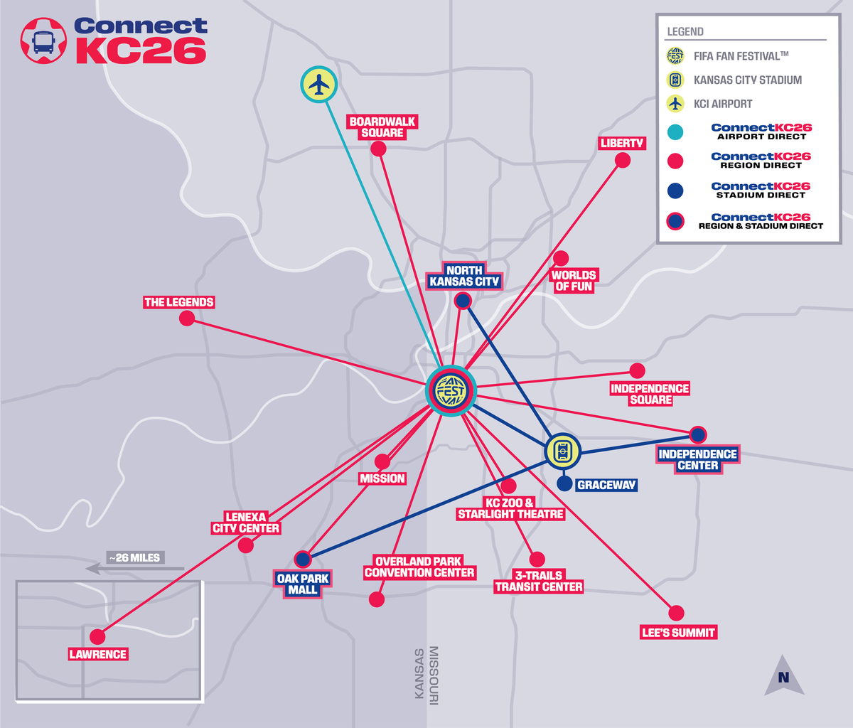 Kansas City 2026 will offer bus routes to 15 locations around Kansas City from the FIFA Fan Festival at the World War I Museum and Memorial.